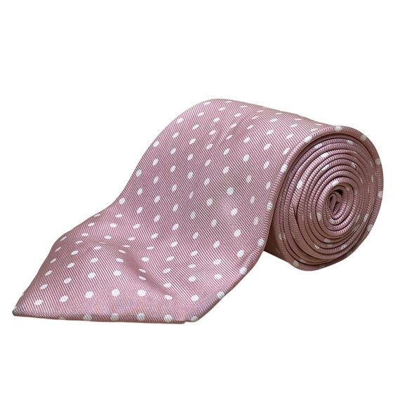 Vintage Brooks Brothers Pink & White Polka Dot Silk Necktie - Picture 1 of 7